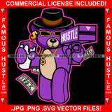 Gangster Teddy Bear Mean Face Gold Chain Necklace Falling Cash Bag Shooting Lean Drink Money Gun $100 Bills Raining Falling Down Making It Rain Hip Hustler Boss Drip Swag Famous Art Graphic Design Print Printing Vector SVG Cut File