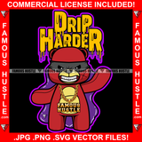 Drip Harder Gangster Teddy Bear Mean Face Burglar Eye Mask Purple Drink Lean Gold Chain Tattoo Hip Hop Rap Trap Street Hood Ghetto Thug Hustler Hustling Drip Dripping Savage Famous Hustle Quote Art Graphic Design Print Printing Vector SVG Cut File