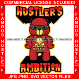 Hustler's Ambition Teddy Bear Scar Face Gold Necklace Burglar Eye Mask Tattoo Hip Hop Rap Trap Hustler Rapper Dope Baller Trapper Hustling Flex Dripping Famous Hustle Quote Art Graphic Design Logo T-Shirt Print Printing JPG PNG SVG Vector Cut File