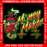 Money Maker Gangster Teddy Bear Burglar Eye Mask Scar Face Black Top Hat Shooting Gun Bullets Cash Money Bag Famous Hustle Hustler Hustling Drip Dripping Quote Art Graphic Design Logo T-Shirt Print Printing JPG PNG SVG Vector Cut File