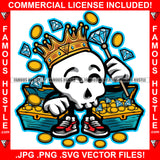 Money Savage King Happy Skull Sneakers Treasure Gold Coins Diamond Stick Hip Hop Rap Plug Trap Street Hood Ghetto Swag Thug Hustler Hustling Famous Hustle Baller Trapper Art Graphic Design Logo T-Shirt Print Printing JPG PNG SVG Vector Cut File