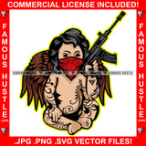 Mafia Baby Hustle Gangster Statue Angel Wings Red Face Bandanna Machine Gun Body Tattoo Hip Hop Rap Rapper Plug Trap Street Hood Ghetto Thug Boss Drip Art Graphic Design Logo T-Shirt Print Printing JPG PNG SVG Vector Cut File