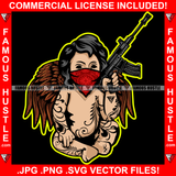 Mafia Baby Hustle Gangster Statue Angel Wings Red Face Bandanna Machine Gun Body Tattoo Hip Hop Rap Rapper Plug Trap Street Hood Ghetto Thug Boss Drip Art Graphic Design Logo T-Shirt Print Printing JPG PNG SVG Vector Cut File