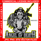 Angel Of Death Baby Hustle Gangster Statue Angel Wings Red Face Bandanna Machine Gun Body Tattoo Hip Hop Rap Rapper Plug Trap Street Hood Ghetto Thug Boss Drip Quote Art Graphic Design Logo T-Shirt Print Printing JPG PNG SVG Vector Cut File