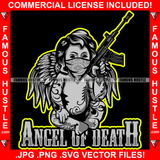 Angel Of Death Baby Hustle Gangster Statue Angel Wings Red Face Bandanna Machine Gun Body Tattoo Hip Hop Rap Rapper Plug Trap Street Hood Ghetto Thug Boss Drip Quote Art Graphic Design Logo T-Shirt Print Printing JPG PNG SVG Vector Cut File