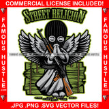Street Religion Gangster Statue Angel Wings Ski Mask Praying Machine Gun Bullets Cash Money Stacks Hip Hop Rap Rapper Plug Trap Street Hood Ghetto Swag Thug Boss Hustler Quote Art Graphic Design Logo T-Shirt Print Printing JPG PNG SVG Vector Cut File