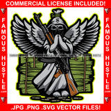 Gangster Statue Skull Face Hooded Angel Wings Praying Machine Gun Cash Money Stacks Hip Hop Rap Rapper Plug Trap Street Hood Ghetto Swag Thug Boss Hustler Famous Hustle Quote Art Graphic Design Logo T-Shirt Print Printing JPG PNG SVG Vector Cut File