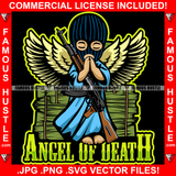 Angel Of Death Gangster Statue Angel Wings Ski Mask Praying Machine Gun Bullets Cash Money Stacks Hip Hop Rap Rapper Plug Trap Street Hood Ghetto Swag Thug Boss Hustler Quote Art Graphic Design Logo T-Shirt Print Printing JPG PNG SVG Vector Cut File