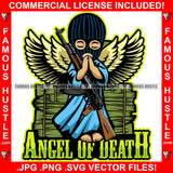 Angel Of Death Gangster Statue Angel Wings Ski Mask Praying Machine Gun Bullets Cash Money Stacks Hip Hop Rap Rapper Plug Trap Street Hood Ghetto Swag Thug Boss Hustler Quote Art Graphic Design Logo T-Shirt Print Printing JPG PNG SVG Vector Cut File