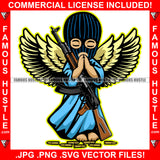 Gangster Angel Wings Wearing Ski Mask Praying Machine Gun Bullets Hip Hop Rap Rapper Plug Trap Street Hood Ghetto Swag Thug Hustler Hustling Drip Famous Hustle Art Graphic Design Logo T-Shirt Print Printing JPG PNG SVG Vector Cut File