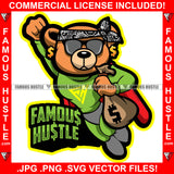 Famous Hustle Gangster Teddy Bear Super Hero Superhero Flying Cash Money Bag Hip Hop Rap Rapper Plug Trap Street Hood Ghetto Swag Thug Hustler Hustling Drip Dripping Savage Quote Art Graphic Design Logo T-Shirt Print Printing JPG PNG SVG Vector Cut File