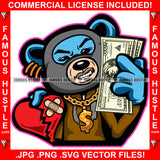 Heartless Gangster Teddy Bear Ski Mask Holding Broken Heart Cash Money Gold Chain Necklace Hip Hop Rap Rapper Plug Trap Street Hood Ghetto Swag Famous Hustle Art Graphic Design Logo T-Shirt Print Printing JPG PNG SVG Vector Cut File  No reviews