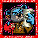 Heartless Gangster Teddy Bear Ski Mask Holding Broken Heart Cash Money Gold Chain Necklace Hip Hop Rap Rapper Plug Trap Street Hood Ghetto Swag Famous Hustle Art Graphic Design Logo T-Shirt Print Printing JPG PNG SVG Vector Cut File  No reviews