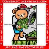 Hustle Teddy Bear In Tuxedo Washing Money In Washing Machine Laundry Day Hip Hop Rap Rapper Plug Trap Street Hood Ghetto Swag Thug Hustler Hustling Savage Boss Famous Hustle Quote Art Graphic Design Logo T-Shirt Print Printing JPG PNG SVG Vector Cut File