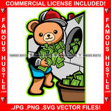 Hustle Teddy Bear In Tuxedo Washing Money In Washing Machine Laundry Day Hip Hop Rap Rapper Plug Trap Street Hood Ghetto Swag Thug Hustler Hustling Savage Boss Famous Hustle Art Graphic Design Logo T-Shirt Print Printing JPG PNG SVG Vector Cut File