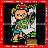 Hustle Teddy Bear In Tuxedo Washing Money In Washing Machine Laundry Day Hip Hop Rap Rapper Plug Trap Street Hood Ghetto Swag Thug Hustler Hustling Savage Boss Famous Hustle Art Graphic Design Logo T-Shirt Print Printing JPG PNG SVG Vector Cut File
