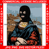 Gangster Mona Lisa Black Ski Mask Vintage Picture Gold Necklace Hip Hop Rap Rapper Plug Trap Street Hustler Hustling Gang Member Trap Trapper Gangsta Art Graphic Design Logo T-Shirt Print Printing JPG PNG SVG Vector Cut File