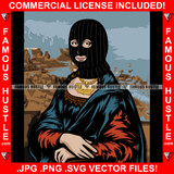 Gangster Mona Lisa Black Ski Mask Vintage Picture Gold Necklace Hip Hop Rap Rapper Plug Trap Street Hustler Hustling Gang Member Trap Trapper Gangsta Art Graphic Design Logo T-Shirt Print Printing JPG PNG SVG Vector Cut File