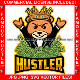 Hustler Teddy Bear King In Tuxedo Suit Throwing Money Making It Rain Cash Hip Hop Rap Rapper Plug Trap Street Hood Ghetto Swag Thug Hustler Hustling Flex Drip Famous Hustle Quote Art Graphic Design Logo T-Shirt Print Printing JPG PNG SVG Vector Cut File