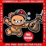 Free Famous Hustle Design Teddy Bear Gold Jewelry Underwater Grabbing Money Bag From Fishing Hook Hip Hop Rap Rapper Plug Trap Street Hood Ghetto Swag Thug Hustler Hustling Rich Art Graphic Design Logo T-Shirt Print Printing JPG PNG SVG Vector Cut File