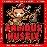 Famous Hustle Happy Teddy Bear In Water Catching Cash Money Bag On Fishing Hook In Water Gold Jewelry Necklace Chain Baseball Cap Hip Hop Rap Hustler Hustling Gangster Quote Art Graphic Design Logo T-Shirt Print Printing JPG PNG SVG Vector Cut File