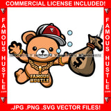 Famous Hustle Teddy Bear Gold Jewelry Underwater Grabbing Money Bag From Fishing Hook Hip Hop Rap Rapper Plug Trap Street Hood Ghetto Swag Thug Hustler Hustling Famous Rich Art Graphic Design Logo T-Shirt Print Printing JPG PNG SVG Vector Cut File