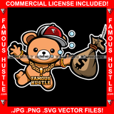 Famous Hustle Teddy Bear Gold Jewelry Underwater Grabbing Money Bag From Fishing Hook Hip Hop Rap Rapper Plug Trap Street Hood Ghetto Swag Thug Hustler Hustling Famous Rich Art Graphic Design Logo T-Shirt Print Printing JPG PNG SVG Vector Cut File