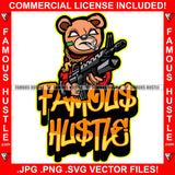 Famous Hustle Gangster Teddy Bear Scar Face No Eyes Smoking Marijuana Pot Joint Cigarette Cigar Blunt Scar Mean Face Gold Jewelry Machine Gun Tattoo Hip Hop Rap Hustler Quote Art Graphic Design Logo T-Shirt Print Printing JPG PNG SVG Vector Cut File