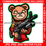 Savage Gangster Teddy Bear Drug Dealer Plug Mean Face White Eyes Two Machine Gun Gold Chain Necklace Jewelry Hip Hop Rap Trap Street Swag Hustler Hustling Drip Dripping Boss Art Graphic Design Print Printing Vector SVG Cut File