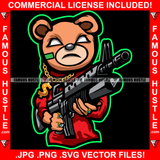 Savage Gangster Teddy Bear Drug Dealer Plug Mean Face White Eyes Two Machine Gun Gold Chain Necklace Jewelry Hip Hop Rap Trap Street Swag Hustler Hustling Drip Dripping Boss Art Graphic Design Print Printing Vector SVG Cut File