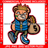 Full Time Stepper Gangster King Teddy Bear White Eyes Smoking Marijuana Pot Joint Blunt Cigar Cash Money Bag Hip Hop Rap Plug Trap Street Hood Swag Famous Hustle Baller Art Graphic Design Logo T-Shirt Print Printing JPG PNG SVG Vector Cut File