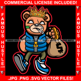 Full Time Stepper Gangster King Teddy Bear White Eyes Smoking Marijuana Pot Joint Blunt Cigar Cash Money Bag Hip Hop Rap Plug Trap Street Hood Swag Famous Hustle Baller Art Graphic Design Logo T-Shirt Print Printing JPG PNG SVG Vector Cut File