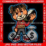 Money Team Gangster Teddy Bear Big Dripping Eyes Money Bag Cash Drip Gold Chain Hip Hop Rap Rapper Plug Trap Street Hood Ghetto Swag Thug Hustler Hustling Drip Famous Hustle Art Graphic Design Logo T-Shirt Print Printing JPG PNG SVG Vector Cut File