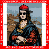 Gangster Mona Lisa Backwards Hat Cap Sunglasses Gold Chain Necklace Smoking Marijuana Blunt Pot Retro Vintage Picture Hip Hop Rap Rapper Plug Trap Street Art Graphic Design Logo T-Shirt Print Printing JPG PNG SVG Vector Cut File