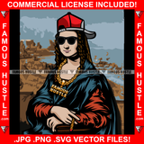 Gangster Mona Lisa Backwards Hat Cap Sunglasses Gold Chain Necklace Smoking Marijuana Blunt Pot Retro Vintage Picture Hip Hop Rap Rapper Plug Trap Street Art Graphic Design Logo T-Shirt Print Printing JPG PNG SVG Vector Cut File