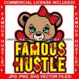 Famous Hustle Adorable Female Gangster Lady Teddy Bear Flowers Hairbow Hair Bow Dollar Sign Luxury Pattern Girl Designer Pajamas Woman Outfit Cartoon Character Hustler Quote Art Graphic Design Logo T-Shirt Print Printing JPG PNG SVG Vector Cut File