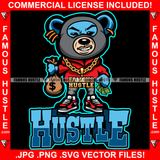 Famous Hustle Gangster Teddy Bear Gold Necklace Jewelry Ski Mask Cash Money Bag Tattoo Hip Hop Rap Hustler Boss Drip Swag Plug Trap Hood Thug Gang Street Quote Art Graphic Design Logo T-Shirt Print Printing JPG PNG SVG Vector Cut File