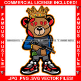 King Gangster Teddy Bear Machine Gun Bullet Proof Jacket Stitch Head Broken Heart Eyes Gold Jewelry Necklace Tattoo Hip Hop Rap Plug Trap Street Hood Ghetto Swag Thug Drip Dripping Art Graphic Design Logo T-Shirt Print Printing JPG PNG SVG Vector Cut File