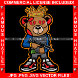 King Gangster Teddy Bear Machine Gun Bullet Proof Jacket Stitch Head Broken Heart Eyes Gold Jewelry Necklace Tattoo Hip Hop Rap Plug Trap Street Hood Ghetto Swag Thug Drip Dripping Art Graphic Design Logo T-Shirt Print Printing JPG PNG SVG Vector Cut File