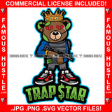 Trap Star King Gangster Teddy Bear Machine Gun Bullet Proof Jacket Stitch Head Broken Heart Eyes Gold Jewelry Necklace Tattoo Hip Hop Street Hood Ghetto Swag Thug Dripping Quote Art Graphic Design Logo T-Shirt Print Printing JPG PNG SVG Vector Cut File