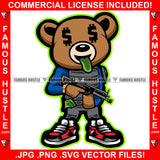 Gangster Teddy Bear Dollar Sign Eyes Green Sticky Tongue Out Machine Gun Sneakers Hip Hop Rap Plug Trap Hood Ghetto Swag Thug Hustler Hustling Famous Hustle Baller Trapper Art Graphic Design Logo T-Shirt Print Printing JPG PNG SVG Vector Cut File