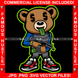 Gangster Teddy Bear Dollar Sign Eyes Green Sticky Tongue Out Machine Gun Sneakers Hip Hop Rap Plug Trap Hood Ghetto Swag Thug Hustler Hustling Famous Hustle Baller Trapper Art Graphic Design Logo T-Shirt Print Printing JPG PNG SVG Vector Cut File