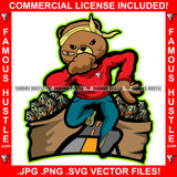 Teddy Bear Scar Face Running On The Road Head Bandanna Cash Money Bags Tattoo Hip Hop Rap Hustler Street Ghetto Famous Hustle  Art Graphic Design Logo T-Shirt Print Printing JPG PNG SVG Vector Cut File