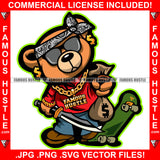Gangster Teddy Bear Head Bandanna Black Glasses Cash Gold Dollar Sign Earrings Jewelry Sword Cash Money Bag Skateboard Hip Hop Rap Plug Trap Street Hood Swag Thug Art Graphic Design Logo T-Shirt Print Printing JPG PNG SVG Vector Cut File