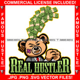 Real Hustler Famous Hustle Gangster Teddy Bear Head Split Money Coming Out Face Bandage Gold Teeth Jewelry Hip Hop Rap Hustler Hustling Boss Drip Swag Quote Art Graphic Design Logo T-Shirt Print Printing JPG PNG SVG Vector Cut File