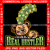 Real Hustler Famous Hustle Gangster Teddy Bear Head Split Money Coming Out Face Bandage Gold Teeth Jewelry Hip Hop Rap Hustler Hustling Boss Drip Swag Quote Art Graphic Design Logo T-Shirt Print Printing JPG PNG SVG Vector Cut File