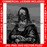 Gangster Mona Lisa Black Paisley Bandanna Face Mask Hand Tattoo Necklace Hip Hop Rap Rapper Plug Trap Street Hustler Hustling Gang Member Trap Trapper Gangsta Art Graphic Design Logo T-Shirt Print Printing JPG PNG SVG Vector Cut File