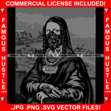 Gangster Mona Lisa Black Paisley Bandanna Face Mask Hand Tattoo Necklace Hip Hop Rap Rapper Plug Trap Street Hustler Hustling Gang Member Trap Trapper Gangsta Art Graphic Design Logo T-Shirt Print Printing JPG PNG SVG Vector Cut File