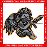 Street Demon Famous Hustle Gangster Black Angel Wings Statue Bandanna Face Mask Body Tattoo Bazooka Missile Launcher Hip Hop Rap Trap Hustler Art Graphic Design Logo T-Shirt Print Printing JPG PNG SVG Vector Cut File