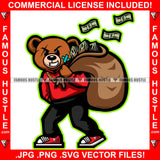 Famous Hustle Cash Runner Gangster Teddy Bear Robber Scar Face Cash Money Gold Jewelry Sneakers Hip Hop Rap Rapper Plug Trap Street Hood Ghetto Thug Savage Hustler Thug Gang Art Graphic Design Logo T-Shirt Print Printing JPG PNG SVG Vector Cut File
